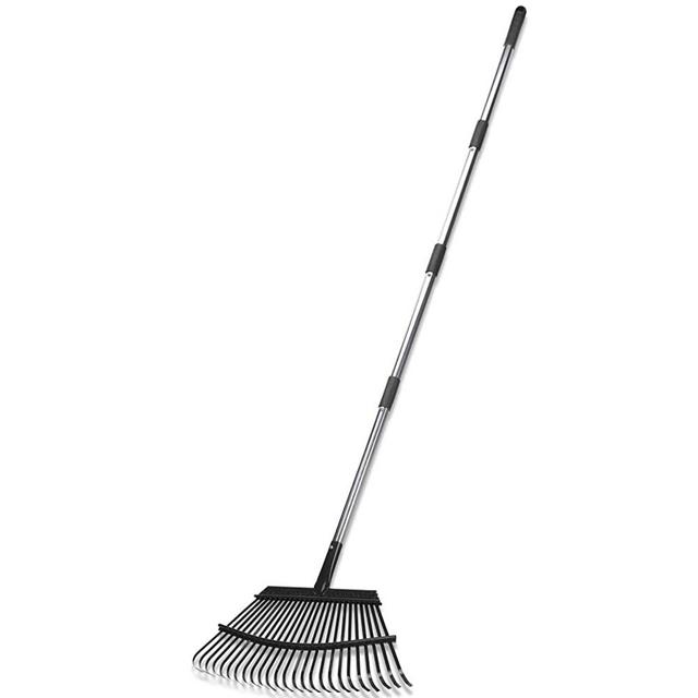 Homimp Adjustable Garden Leaf Rake,38"-63" Lightweight Aluminum Handle 25 Tines Rake,19" Inch Wide,for Gardeners,Kids Leaf Rake,Detachable Garden Rake,Easy to Carry