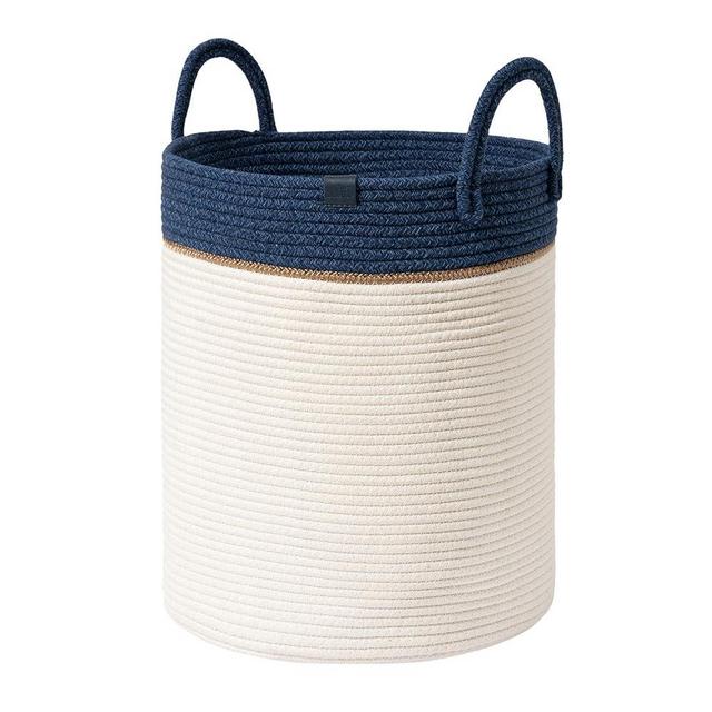 LA JOLIE MUSE Woven Basket Rope Storage Baskets - Large Cotton Organizer, Basket for Baby Blanket, Kids Toy Nursery Laundry Basket Navy Blue M