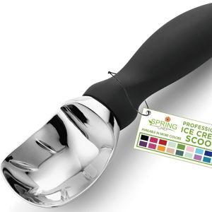 Spring Chef Heavy Duty Ice Cream Scoop with Comfortable Handle - Professional Ice Cream Scooper for Gelato, Sorbet, Cookie Dough, Melon, Frozen Yogurt - Dishwasher Safe Metal Kitchen Tool - Black