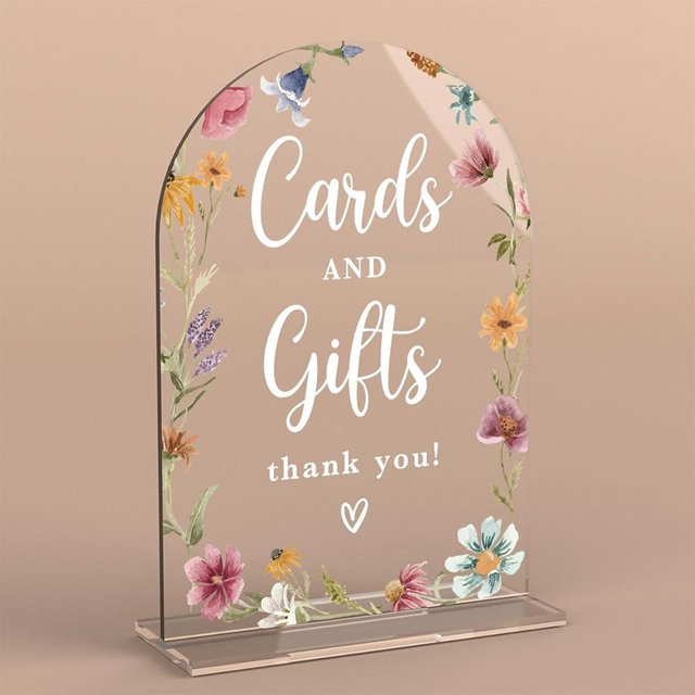 Acrylic Wedding Sign Cards and Gifts Signs Ceremony Modern Calligraphy Arch Acrylic Table Top Signs for Wedding Reception and Event Party Table Decor (Wildflowers)