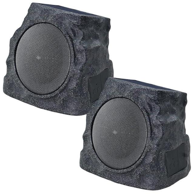 uuffoo 2-Pack Solar Powered Rock Speakers Outdoor Water-Resistant IP44 Rock Speaker with Lights RGB Colors and USB Charging for Patio Pool Party Yard Garden Outside