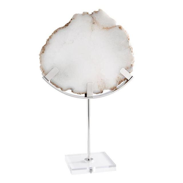 Agate Slice on Stand, White/Silver - One Size