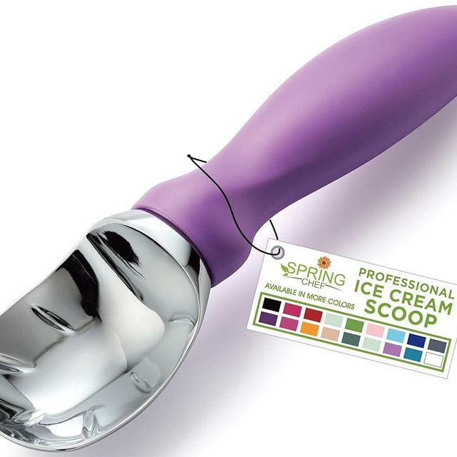 Spring Chef Ice Cream Scoop with Comfortable Handle, Professional Heavy Duty Sturdy Scooper, Premium Kitchen Tool for Cookie Dough, Gelato, Sorbet, Orchid