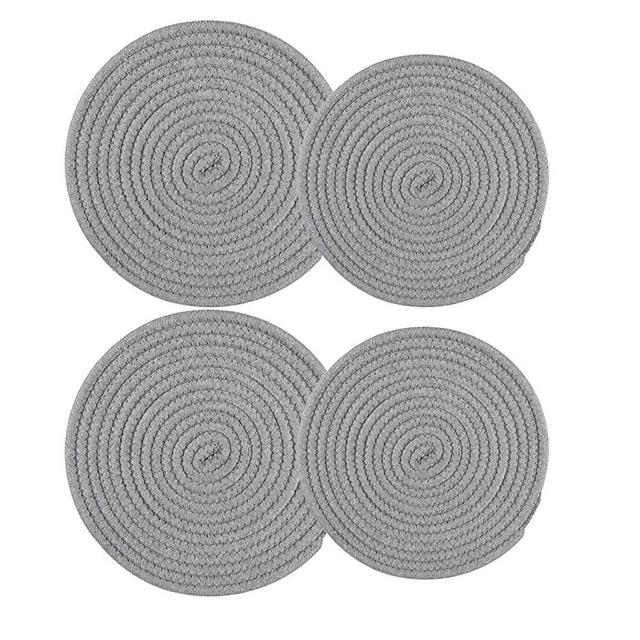 Trivet Hot Pads Trivet Mat Potholders Set for Hot Dishes/Pot/Bowl/Teapot/Hot Pot Holders 4pack 2 sizes 7.8 Inches,9.5 Inches Diameter 100% Pure Cotton Thread Weave Hot Pot Holders (gray)