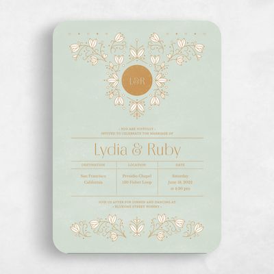 Green Rounded Wedding Invitation - Montavilla Stamp