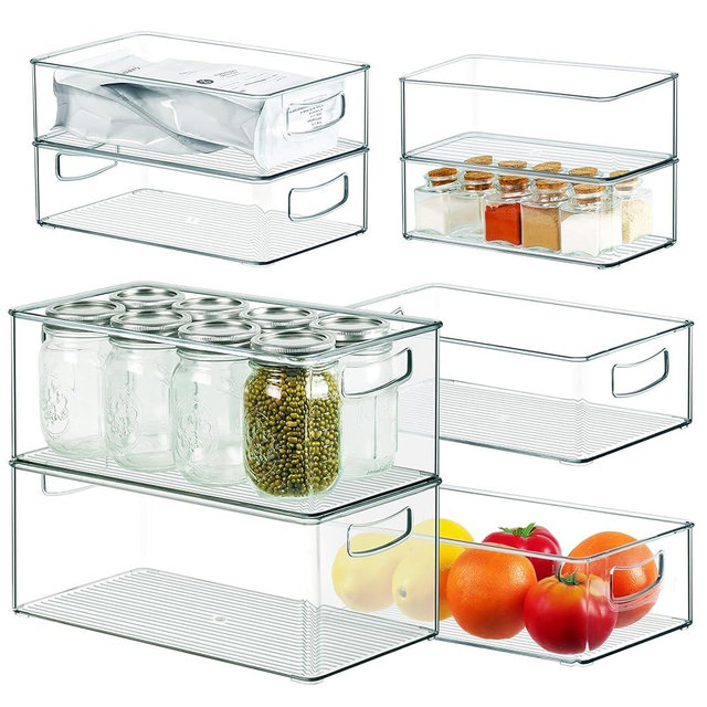 Heyuzb 8 Pack Clear Freezer Organizer Bins Stackable Chest Freezer Organizer Deep Freezer Organizer Bins with Side Handles for Bottom Freezer