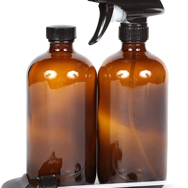 Vivaplex, 2, Large, 16 oz, Empty, Amber Glass Spray Bottles with Black Trigger Sprayers and Lids …