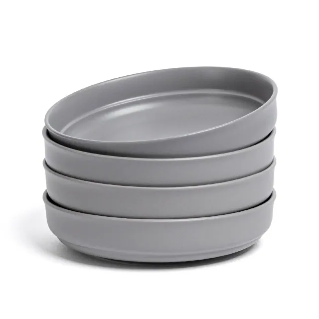 over&back Set of 4 32oz Rimmed Hand-Finished Stoneware Dinner Bowls Semi-Matte Charcoal: Microwave & Dishwasher Safe, 9" Diameter