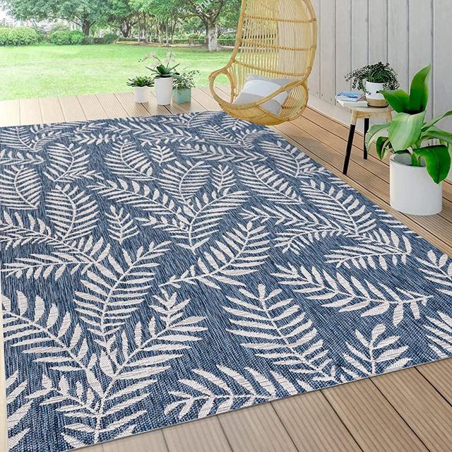 JONATHAN Y Nevis Palm Frond Indoor/Outdoor Navy/Ivory 5 ft. x 8 ft. Area Rug, Coastal,Casual,Floral,EasyCleaning,ForHighTraffic,Kitchen,LivingRoom,Backyard, Non Shedding