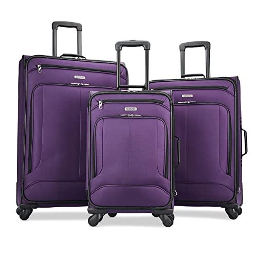 American Tourister Pop Max Softside Luggage with Spinner Wheels, Purple, 3-Piece Set (21/25/29)