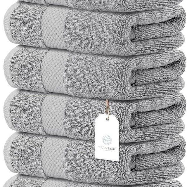White Classic Luxury Dolphin Gray Hand Towels - Soft Circlet Egyptian Cotton | Highly Absorbent Hotel spa Bathroom Towel Collection | 16x30 Inch | Set of 6