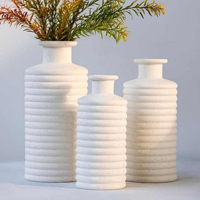 Homioray Ceramic Vase Set, Cream White Vases Home Decor, Boho Rustic Farmhouse Vase for Pampas Grass Fresh Flowers, Modern Vases for Living Room, Bedroom, Bathroom, Entryway, Dresser Table Decor