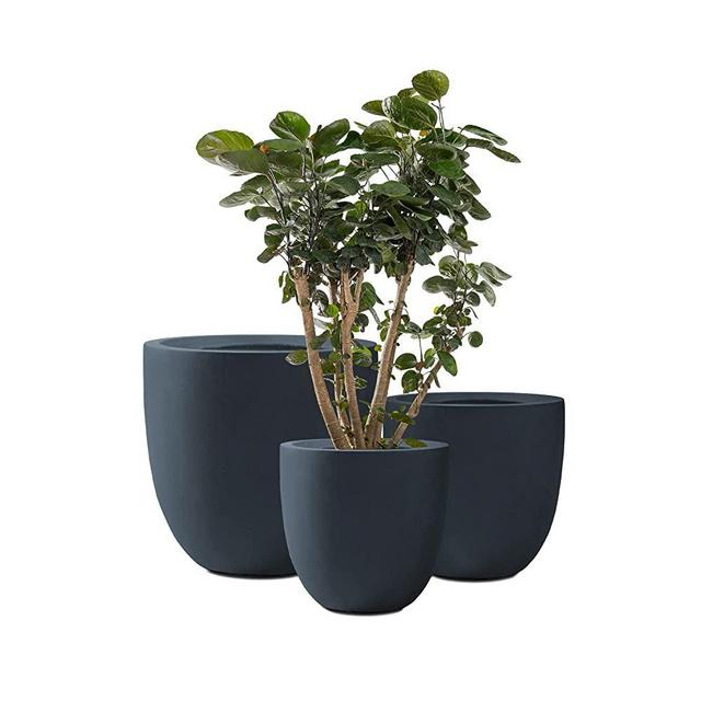 Kante 20", 16.5" and 13.3" D Round Charcoal Finish Concrete Modern Planters (Set of 3), Outdoor Indoor Decorative Plant Pots with Drainage Hole and Rubber Plug for Home and Garden (RC0152BCD-C60121)