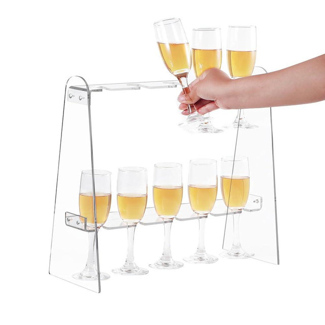 Tobiwibby 2 Tier Acrylic Champagne Glass Holder Champagne Wall Stand Champagne Flute Glass Holder Stand, Tabletop Stemware Hanging Display Rack with 10 Slots
