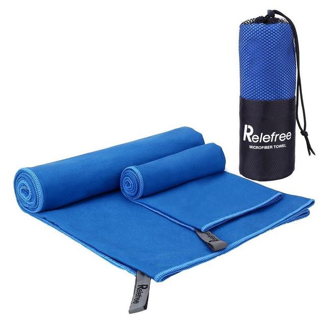 Relefree Microfiber Towel Set 2 Pack Absorbent Quick Drying Antibacterial XL (60" X 30") with Hand/Face Towel (24"X15") & Mesh BAG for Swimming, Travel, Sports, Camping, Beach, Bath