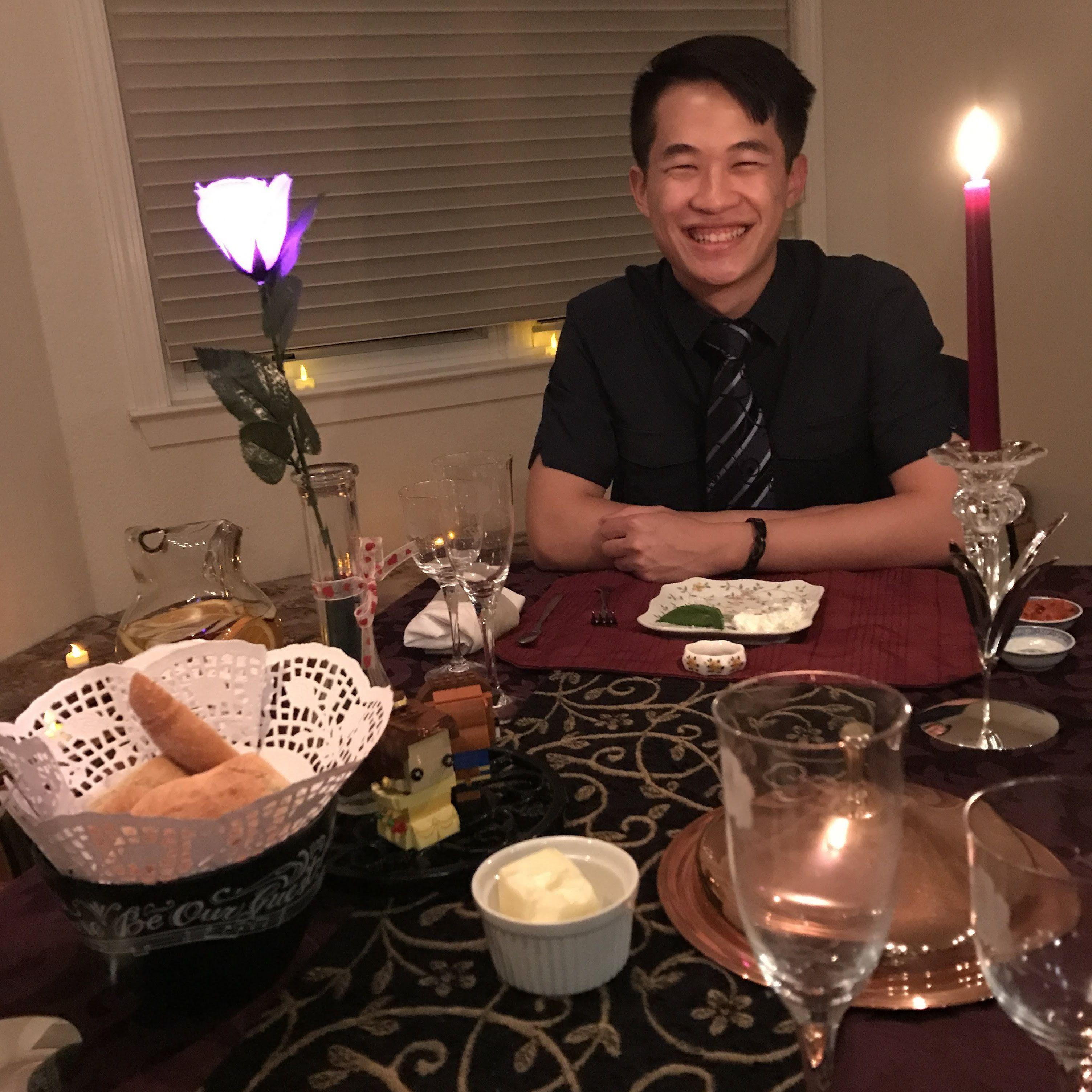 That time Brandon (with the help of our friend Sara!) cooked and set up a romantic Beauty and the Beast themed dinner for us complete with 3 courses + printed menus