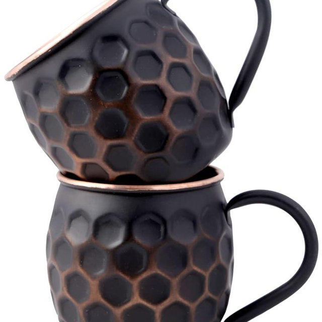 STAGLIFE 16 Oz Black Barrel Honeycomb Moscow Mule Mugs Pure Copper Cups Mug for Drinking Gifts for Him Her ON Anniversary Genuine Copper Mugs for Moscow Mules Real Solid Cup Mug Set of 2