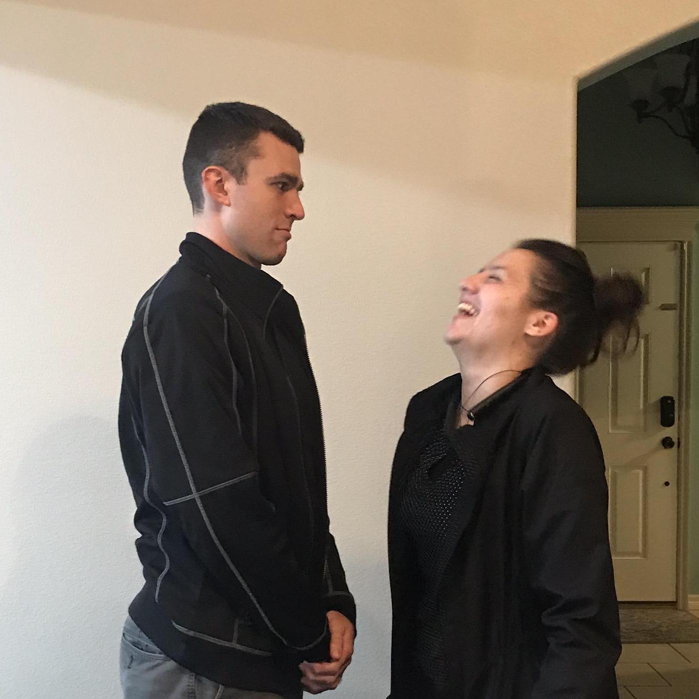 He goes to all kinds of measures to make her laugh!