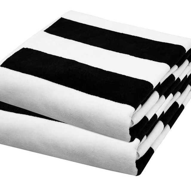 COTTON CRAFT Oversized Beach Towel - 2 Pack 35 x 70 inches XL Beach Towel - 100% Cotton Velour - Big & Huge - Thick Plush 450 GSM Super Soft Luxury Towel - Pool Picnic Bath - Cabana Stripe Black