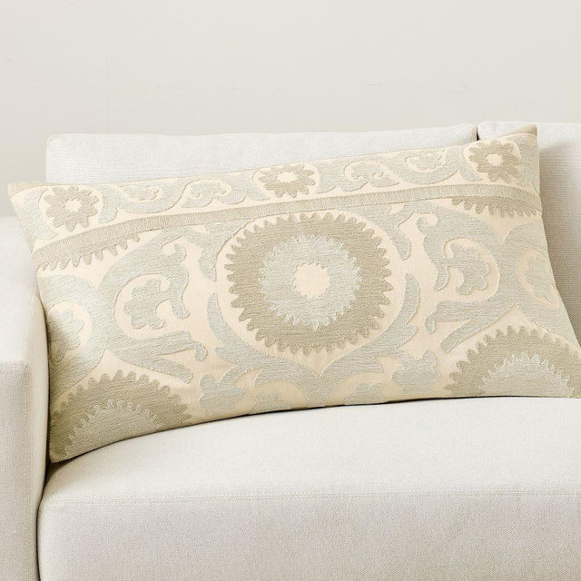 Anika Suzani Lumbar Pillow Cover, Neutral Multi, 20" x 36"