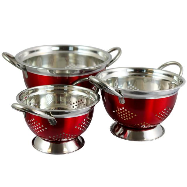 Oster Metaline 3 Pack Round Colander in Metallic Red