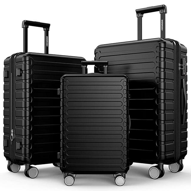 SHOWKOO Luggage Sets Expandable ABS Hardshell 3pcs Clearance Luggage Hardside Lightweight Durable Suitcase sets Spinner Wheels Suitcase with TSA Lock (Black)