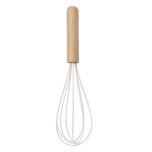 BRIIEC 1pc White Silicone Egg Whisk with Wooden Handle, Heat Resistant Cooking Utensils for Blending Whisking Beating Stirring Cooking Backing