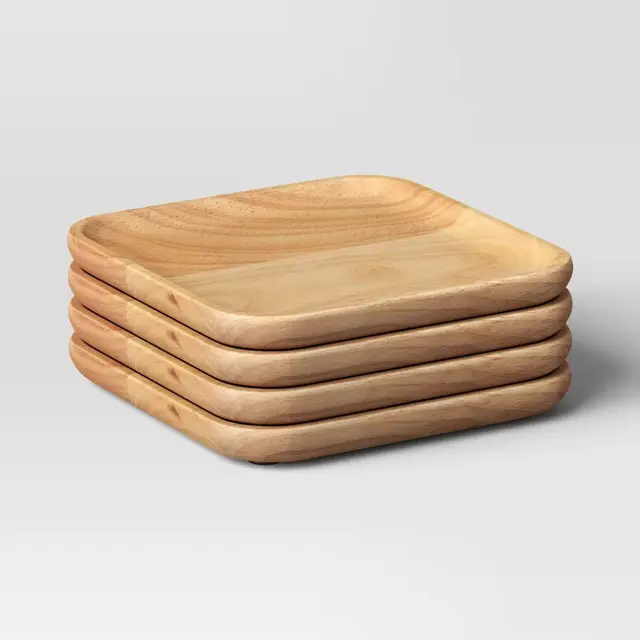 4pc 6"x8" Wood Square Serving Platter Natural - Threshold™