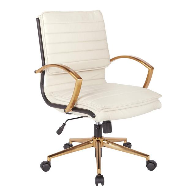Mid Back Faux Leather Chair with Gold Finish Cream - OSP Home Furnishings