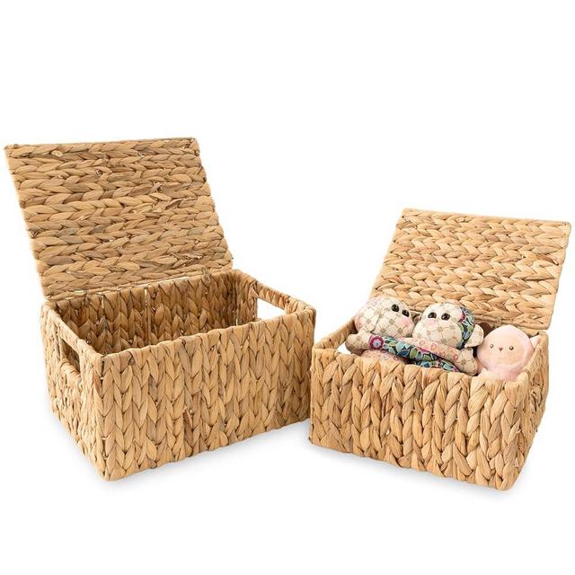 Wicker Storage Baskets with Lid, Set 2 Basket With Lid Decorative Storage Rectangle Wicker Storage Basket With Lid Large Rattan Storage Box Hyacinth Baskets