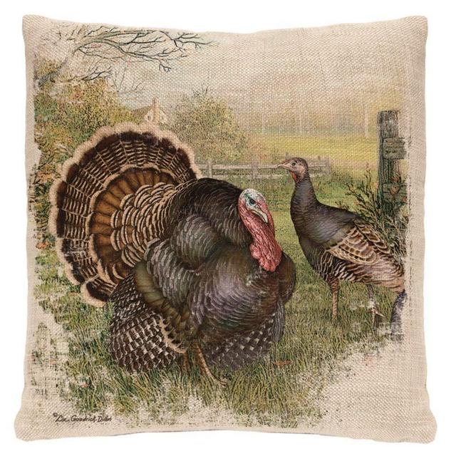 Acelive 18x18 Inches Cotton Linen Wild Turkey Pillow Cover for Sofa Home Office Indoor Decorative