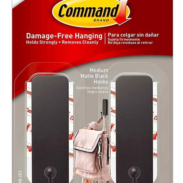 Command Medium Matte Black Decorative Hook, 2 Hooks Per Pack, 17034MB-2ES, Decorate Damage-Free
