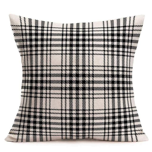 Aremetop Rustic White Buffalo Check Plaids Decorative Pillow Covers Retro Style Home Decor Throw Waist Pillow Case Cushion Cover Cotton Linen 18x18 Inch Square Pillowcase for Sofa Couch