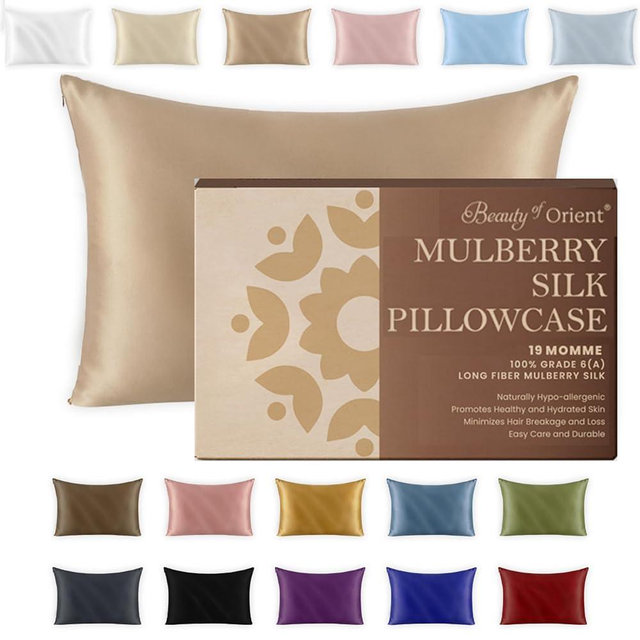 Beauty of Orient 100% Pure Mulberry Silk Pillowcase for Hair and Skin, 19 Momme, Champagne, 20" x 26"