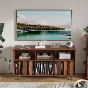 Large Record Player Stand, Record Storage Holder, Record Player Table With Power Outlet, Record Storage Turntable Stand, Record Player Cabinet For Bedroom, Living Room, Office - Walnut