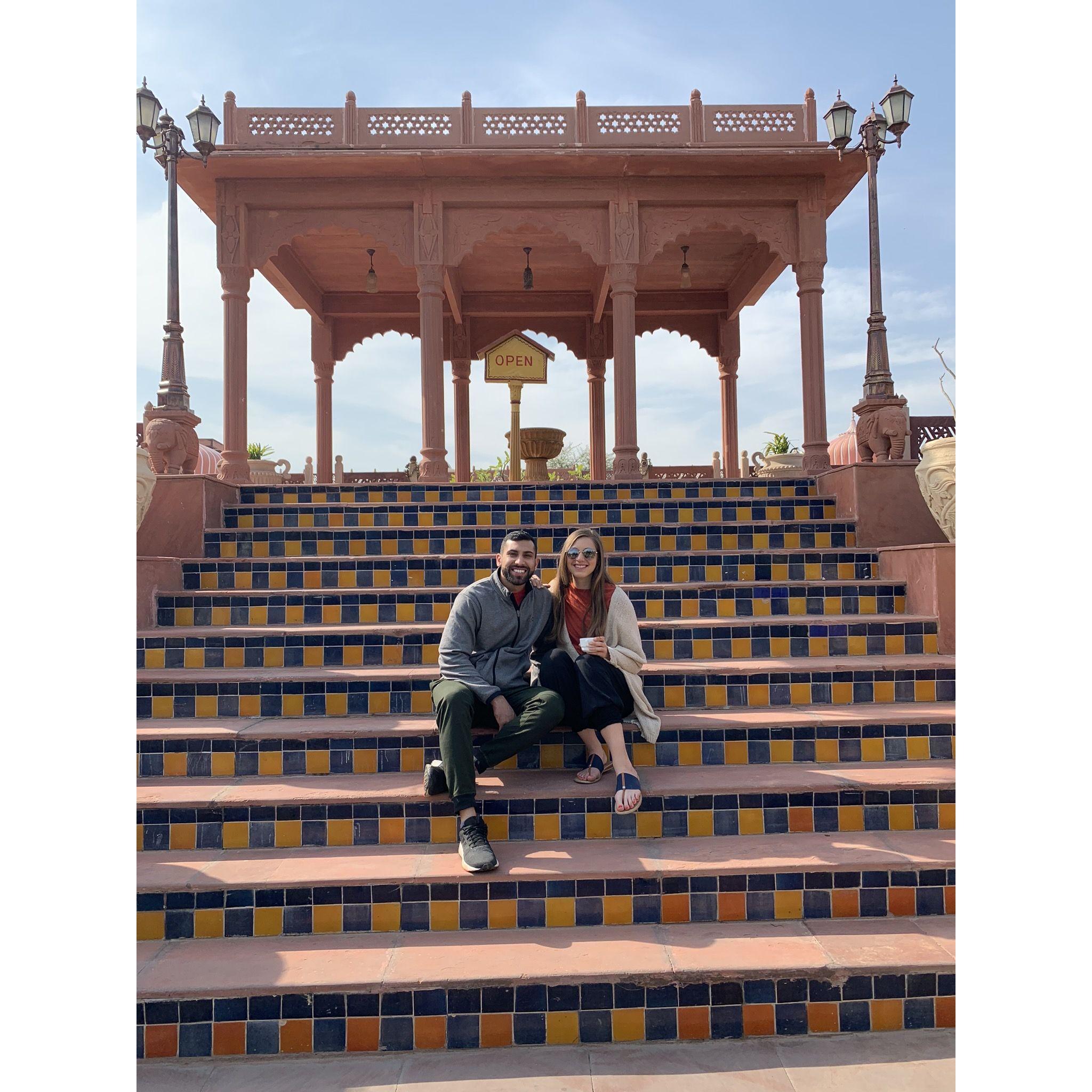Enjoying a resort in India after a family wedding.