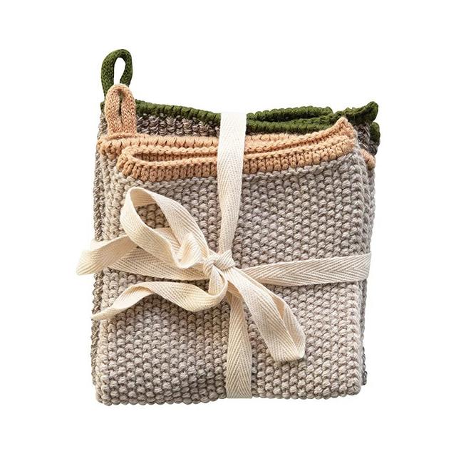 Creative Co-op Square Cotton Knit (Set of 2) Dish Cloth, Multi