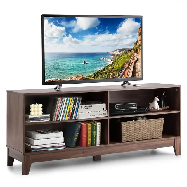Costway 58'' Modern Wood TV Stand Console Storage Entertainment Media Center Walnut