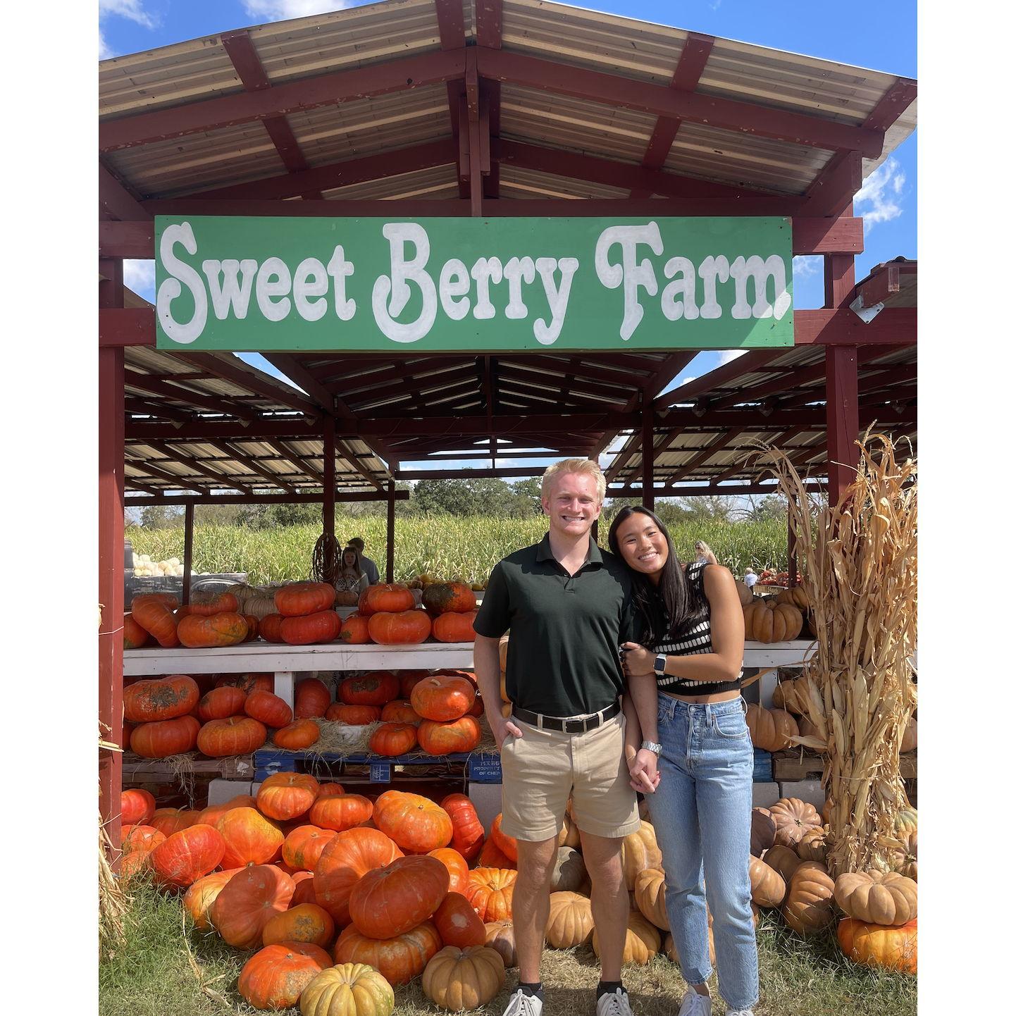 Exploring the Austin area together, we made it to Sweet Berry Farms in Marble Falls during fall for the pumpkin patch, corn maze, and flower picking!