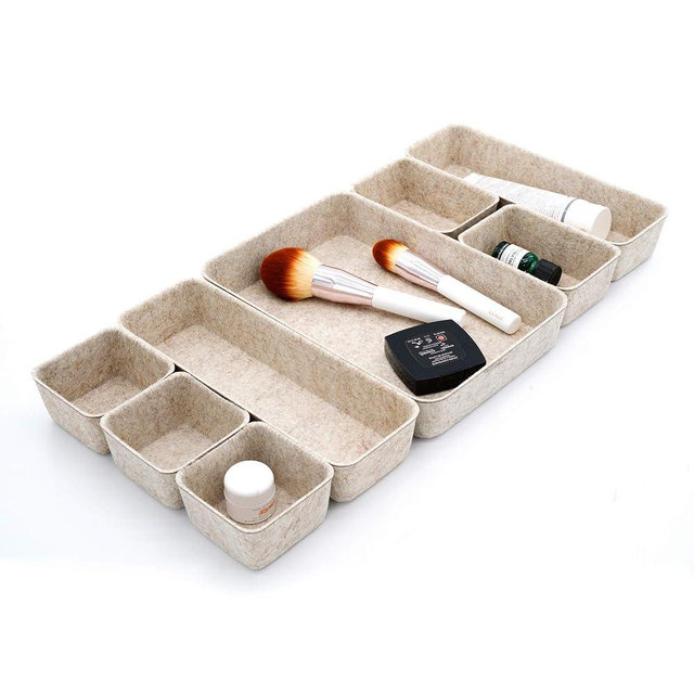 Welaxy Drawer organizer trays Felt storage bins office Desk Draw dividers Nordic Lifestyle Natural Still life Interior Decor Shallow Box wabi sabi 8-Piece Gifts idea (Oatmeal)
