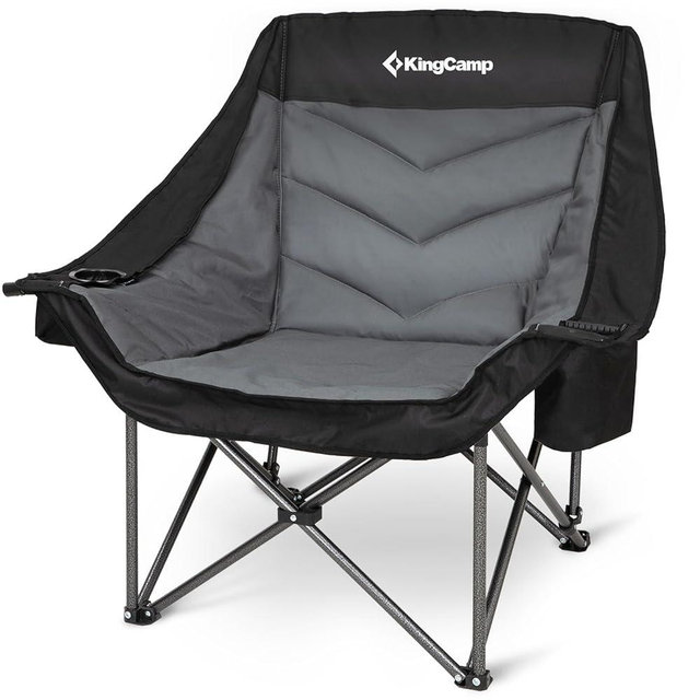 KingCamp Oversized XL Camping Chair, Heavy Duty 500lbs Folding Couch for Adults, Padded Large Comfortable Sofa Seat with Cooler Bag Cup Holder for Outdoor Sports Fishing Patio Lawn, Black/Grey