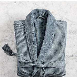 Waffle Weave Resort Robe- NO MONOGRAM/ SIZE LARGE STEEL BLUE