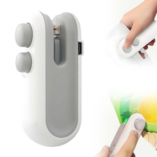Mini Bag Sealer, 2026 Upgraded Portable Bag Resealer Handheld, Mini Bag Sealer with Cutter and Magnet, Vacuum Snack Bag Sealing Machine for Chips Plastic Bags Kitchen Gadgets (White)