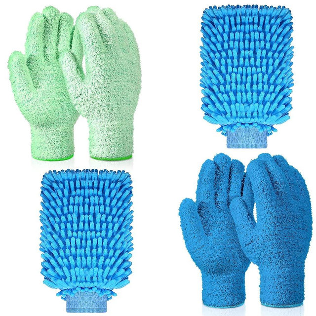 Potchen 6 pcs Microfiber Dusting Mitt Gloves Microfiber Washable Dusting Gloves Car Wash Mitt for Cleaning