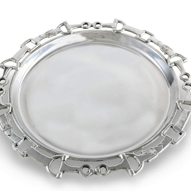 Arthur Court Metal Serving Aluminum Equestrian Round Horse Tray/Platter 12.25 inch Diameter