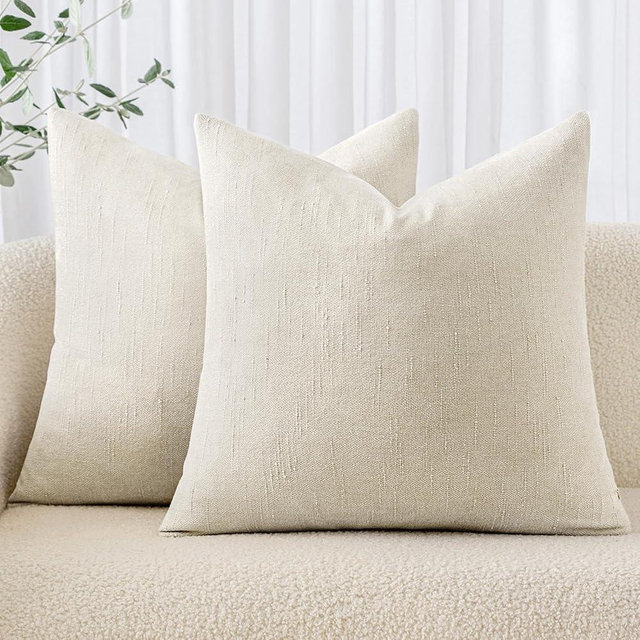 MIULEE Pack of 2 Decorative Throw Pillow Covers Soft Chenille Throw Pillows Solid Textured Cushion Covers for Couch Sofa Bedroom Living Room 18x18 Inch, White