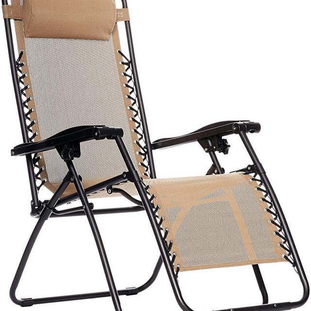 AmazonBasics Outdoor Zero Gravity Lounge Folding Chair, Beige