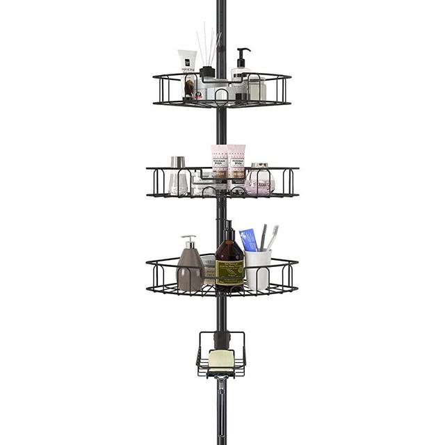 Rustproof Corner Shower Caddy for Bathroom - 4-Tier Adjustable Shelves with Tension  Pole - Shower Organizer for Bathroom Accessories - Up to 123 Inches - Black  Color