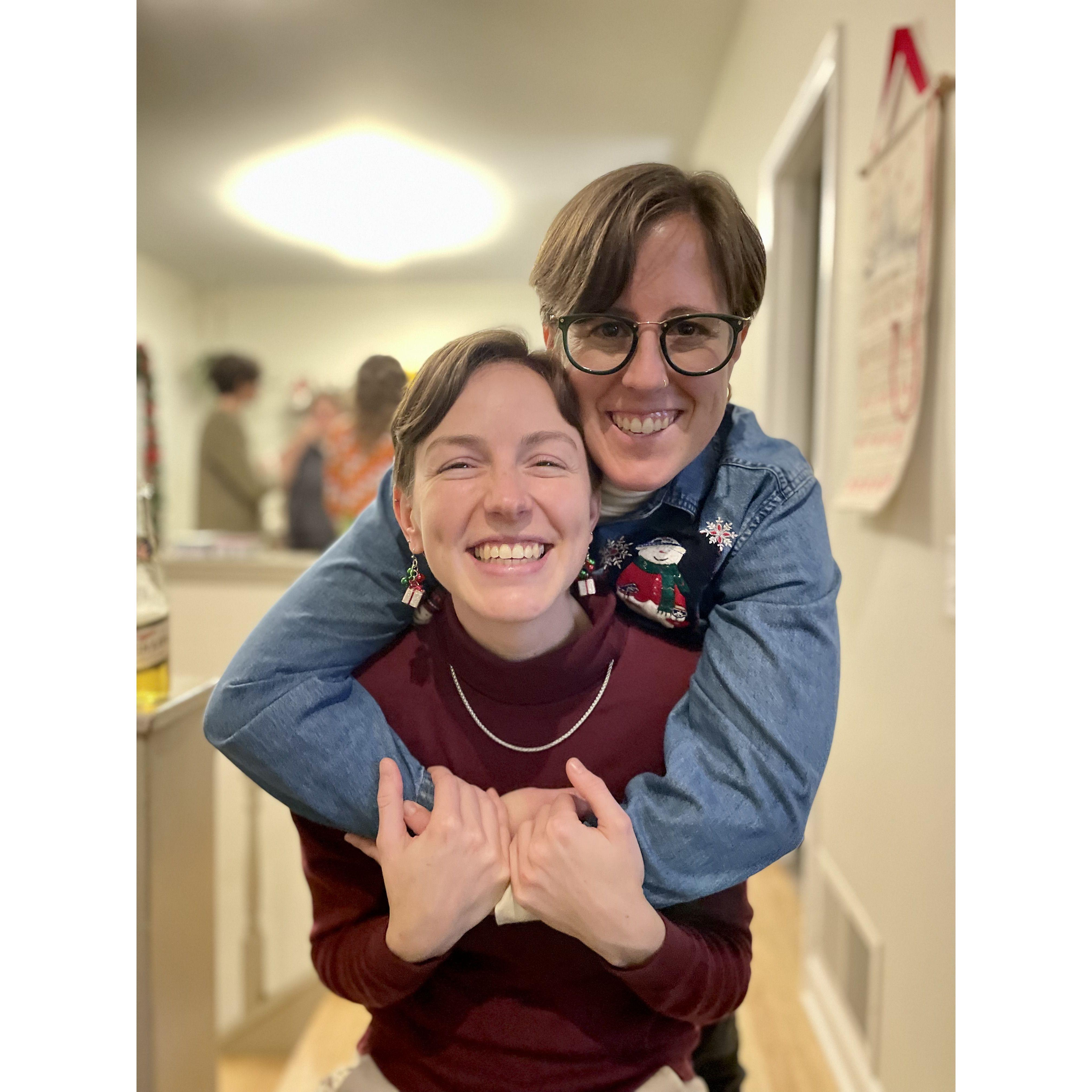 Only Becca could get Nina to wear festive dangly earrings.