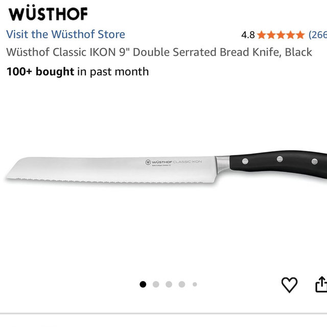 Wüsthof Classic IKON 9" Double Serrated Bread Knife, Black